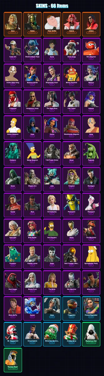 [PC/XBOX/PSN] | Zeus | Hades | Peter Griffin | Valeria | Joltara | 66 skin | 87 pickaxe | 58 emote | 66 glider | Lv1033 — Fortnite account