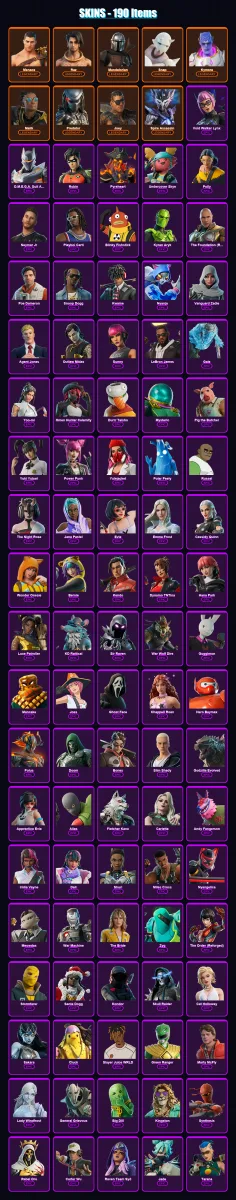 [PC/XBOX] | Menace | Raz | Mandalorian | Snap | Kymera | 190 skin | 217 pickaxe | 136 emote | 124 glider | Lv1533