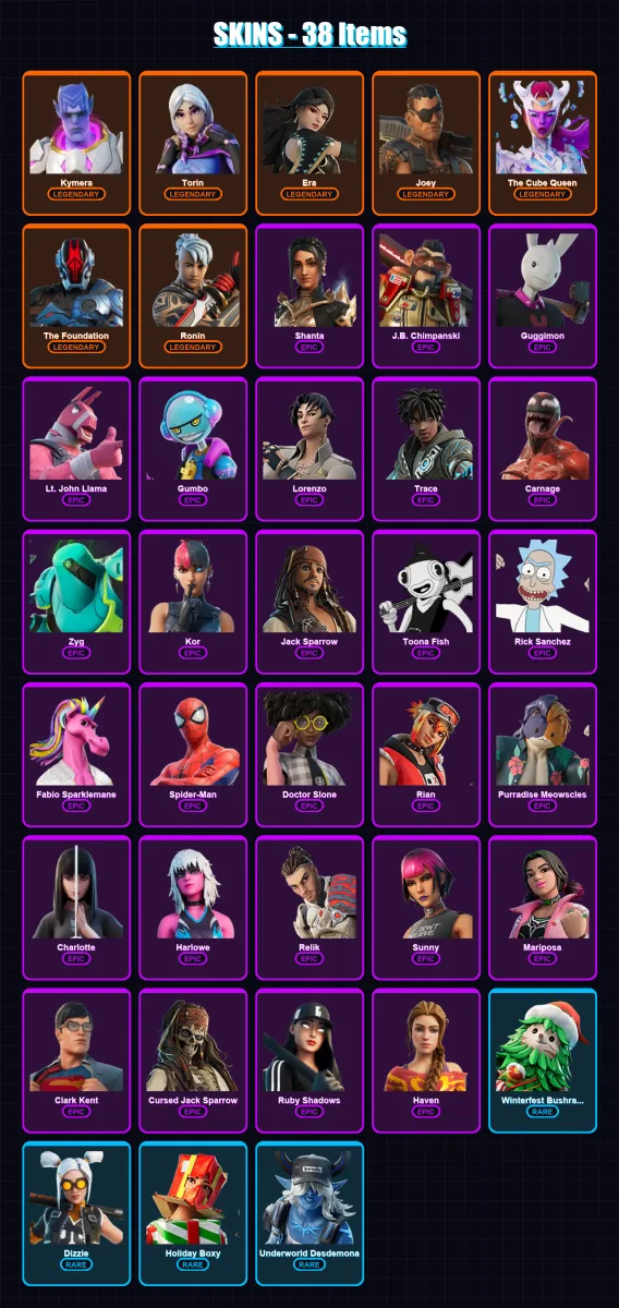[PC/PSN] | Kymera | Torin | Era | Joey | The Cube Queen | 38 skin | 48 pickaxe | 37 emote | 55 glider | Lv817 — Fortnite account