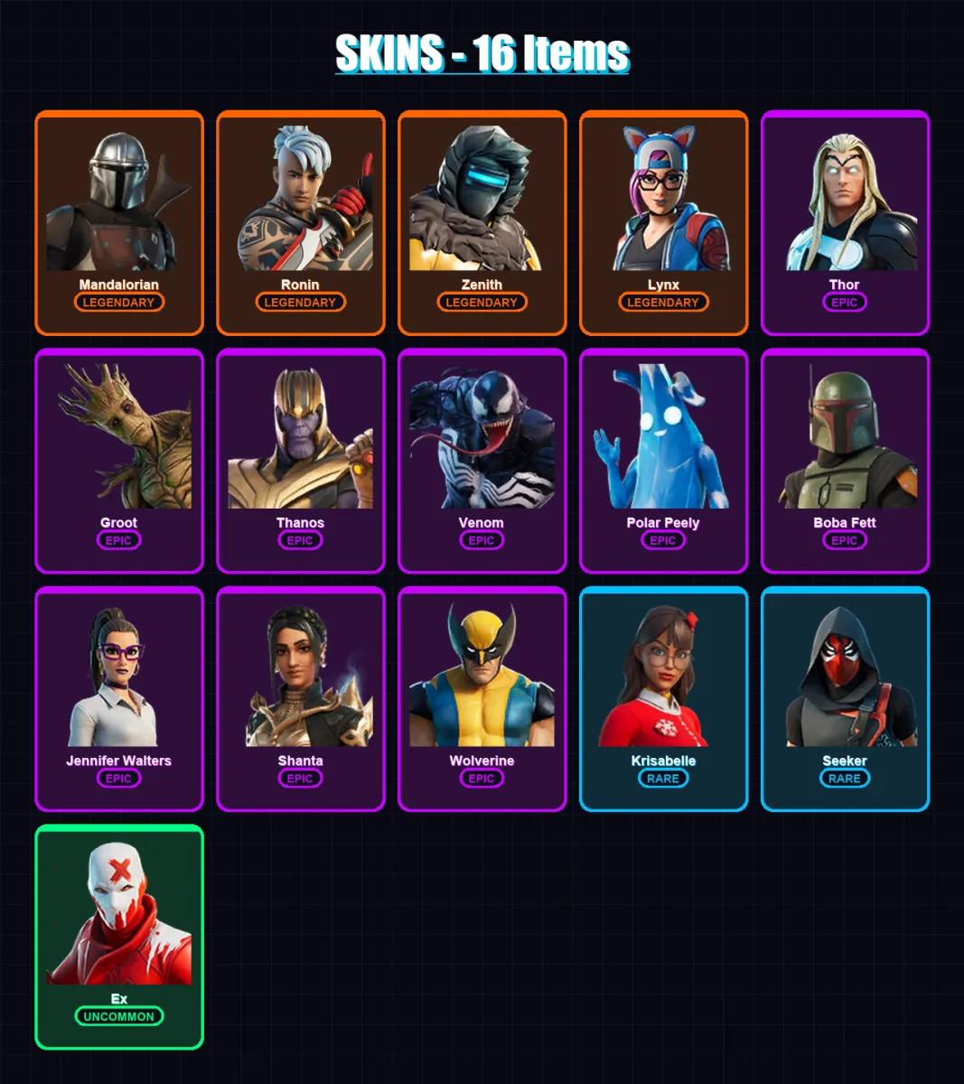 [PC/PSN] | Mandalorian | Ronin | Zenith | Lynx | Thor | 16 skin | 16 pickaxe | 16 emote | 14 glider | Lv162
