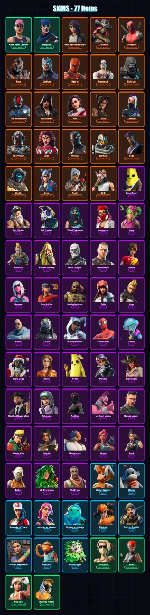 [PC/XBOX/PSN] | Rose Team Leader | Warpaint | Gear Specialist Maya | Calamity | Deadpool | 77 skin | 87 pickaxe | 72 emote | 94 glider | Lv1154