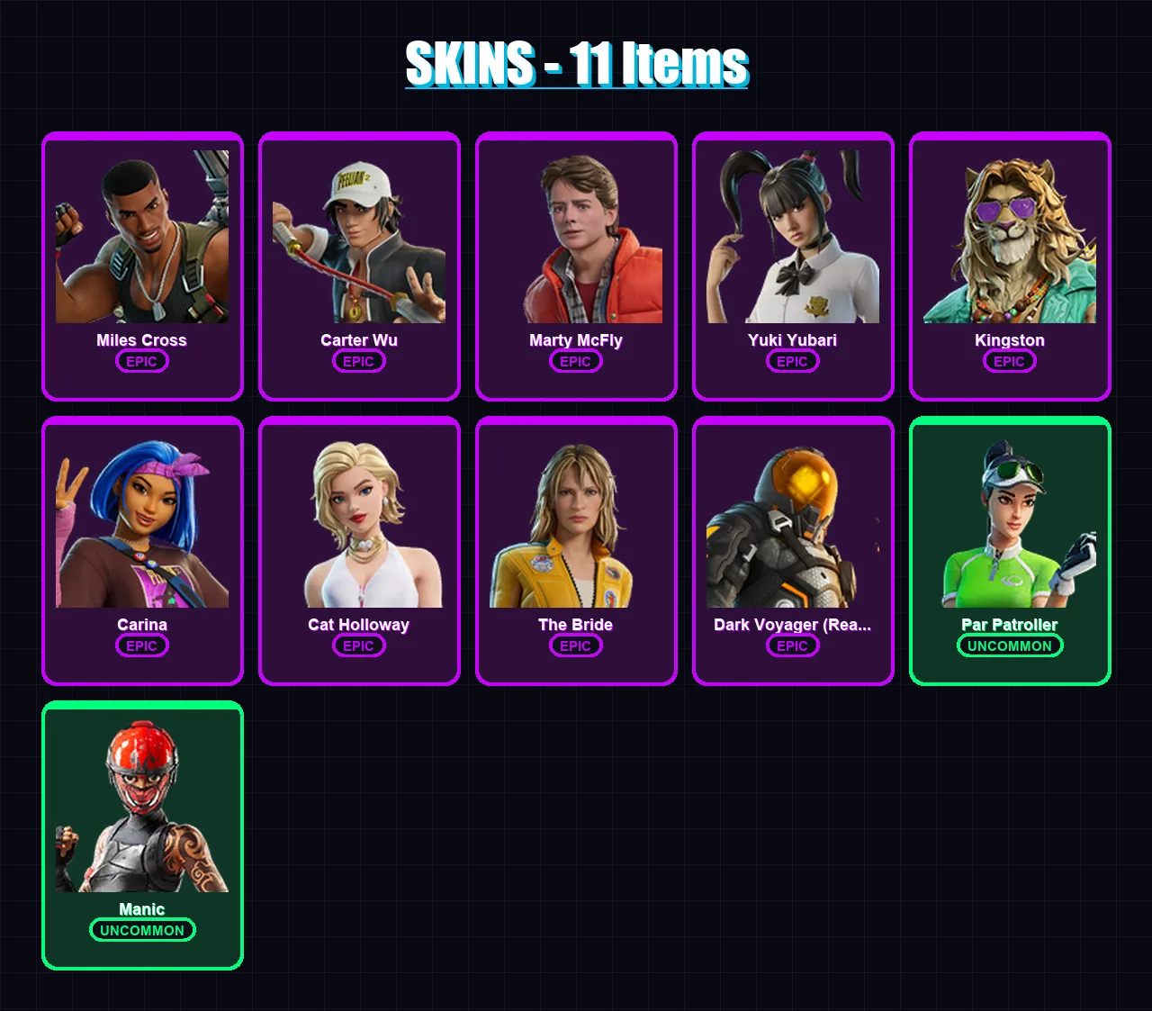 [PC/XBOX/PSN] | Miles Cross | Carter Wu | Marty McFly | Yuki Yubari | Kingston | 11 skin | 35 pickaxe | 21 emote | 23 glider | Lv443