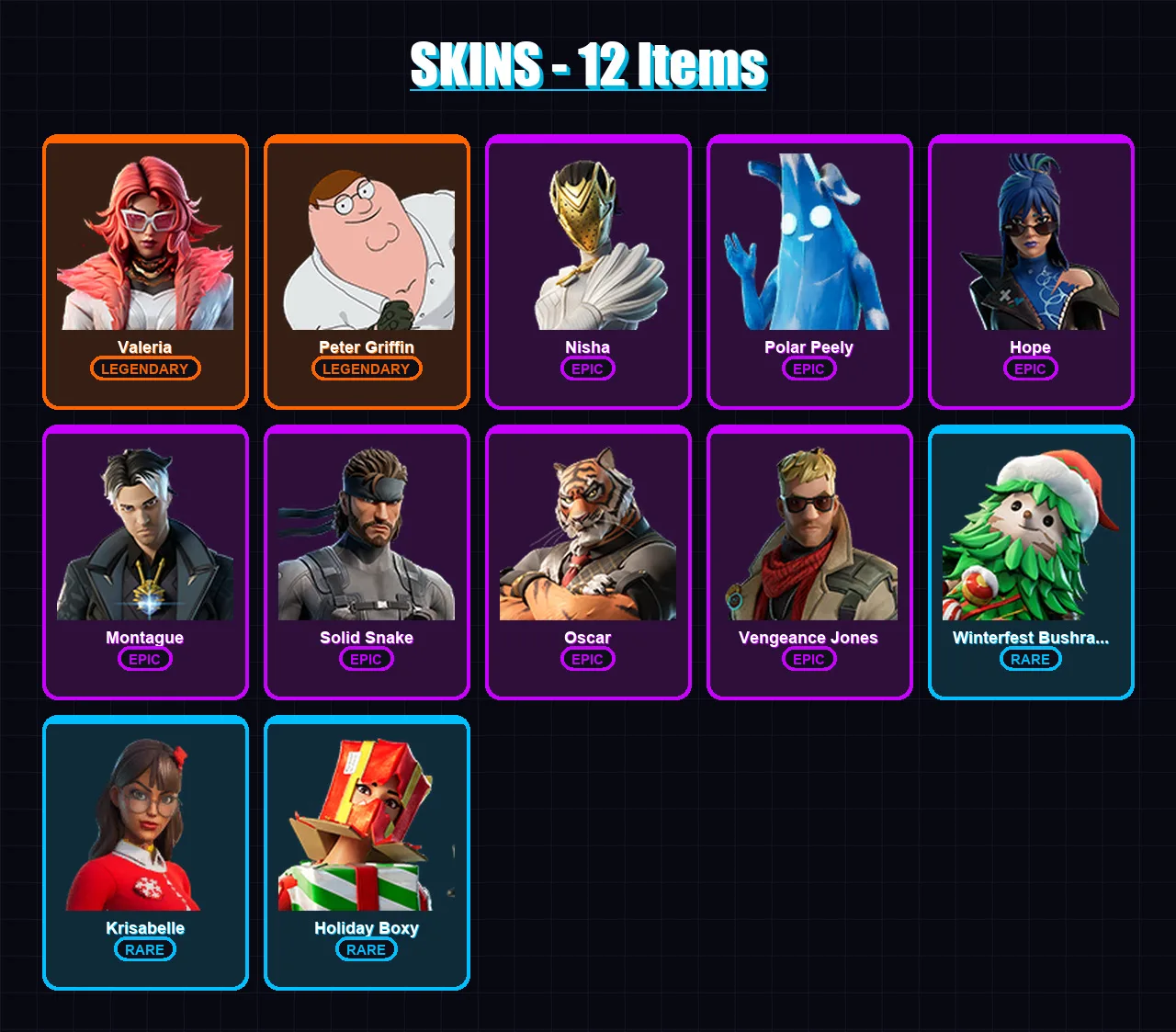 [SWITCH/XBOX/PSN/PC] | Valeria | Peter Griffin | Nisha | Polar Peely | Hope | 12 skin | 18 pickaxe | 15 emote | 20 glider | Lv294