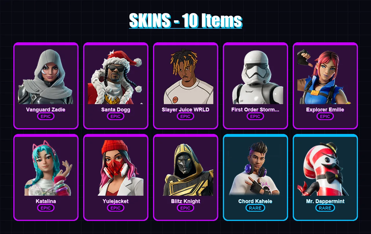 [PC/XBOX/PSN] | Vanguard Zadie | Santa Dogg | Slayer Juice WRLD | 10 skin | Lv398