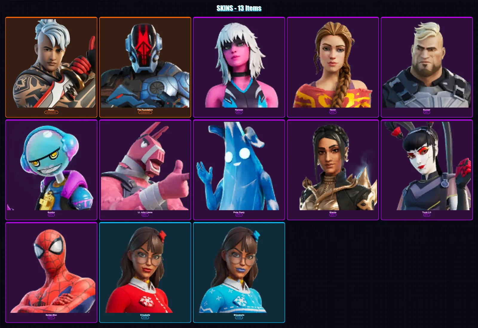 [PC/XBOX/PSN] | Ronin | The Foundation | Harlowe | Haven | Gunnar | 13 skin | 18 pickaxe | 14 emote | 16 glider | Lv231 — Fortnite account