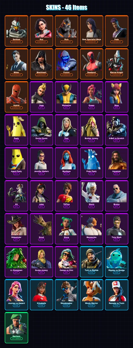 [PC/XBOX/PSN] | Sentinel | Rox | Ruin | Gear Specialist Maya | Fade | 46 skin | 62 pickaxe | 53 emote | 63 glider | Lv813