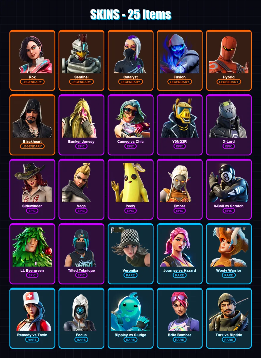 [PC/XBOX/PSN] | Rox | Sentinel | Catalyst | Fusion | Hybrid | 25 skin | 30 pickaxe | 47 emote | 34 glider | Lv681