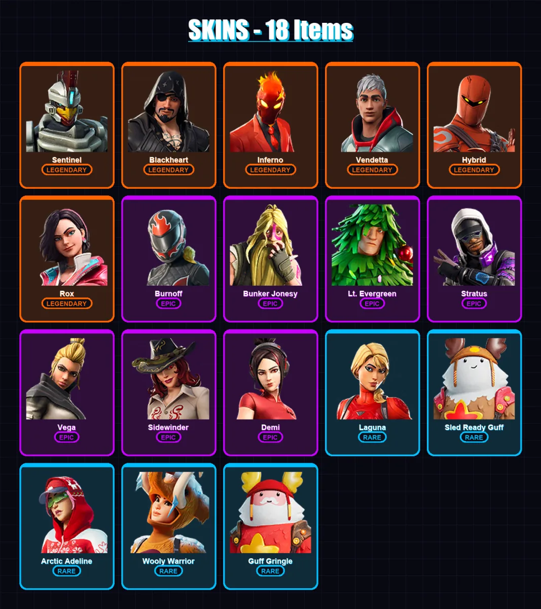 [PC/XBOX] | Sentinel | Blackheart | Inferno | Vendetta | Hybrid | 18 skin | 18 pickaxe | 34 emote | 24 glider | Lv403 — Fortnite account