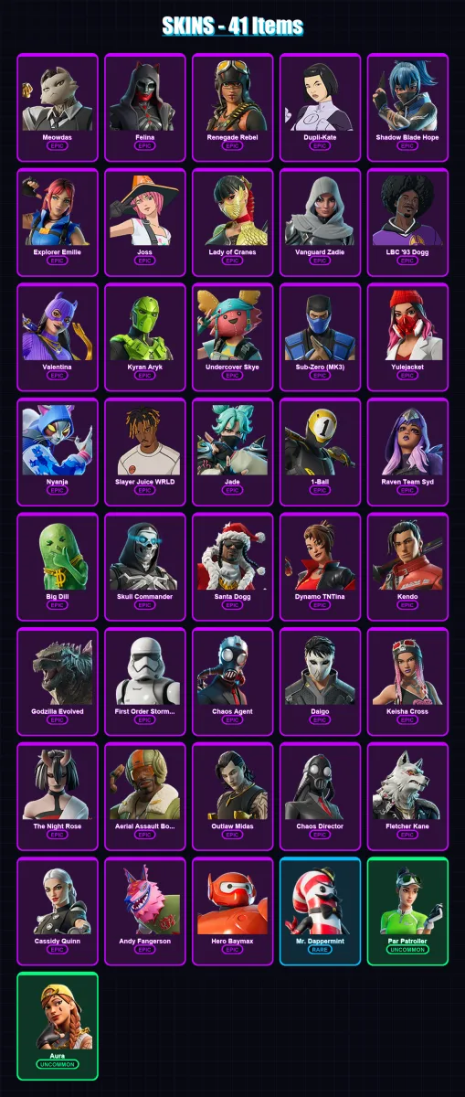 [PC/XBOX/PSN] | Meowdas | Felina | Renegade Rebel | Dupli-Kate | Shadow Blade Hope | 41 skin | 56 pickaxe | 34 emote | 37 glider | Lv619 — Fortnite account