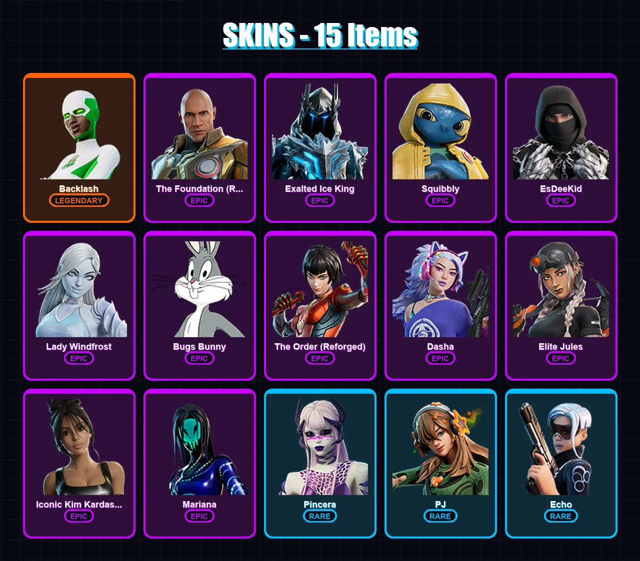 [PC/PSN] | Backlash | The Foundation (Reforged) | Exalted Ice King | Squibbly | EsDeeKid | 15 skin | 19 pickaxe | 17 emote | 14 glider | Lv235