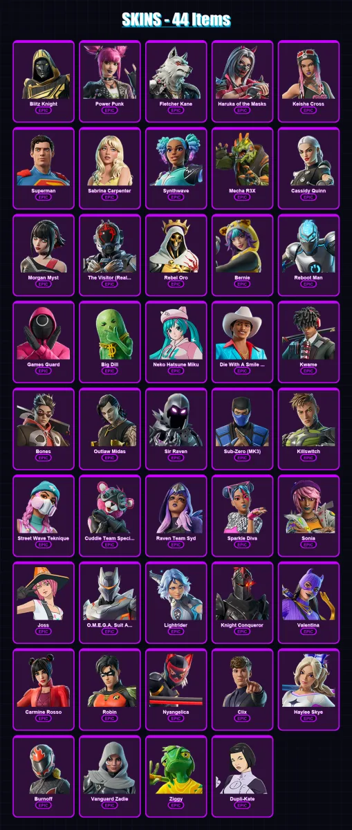 [PC/PSN] | Blitz Knight | Power Punk | Fletcher Kane | Haruka of the Masks | Keisha Cross | 44 skin | 64 pickaxe | 46 emote | 39 glider | Lv510