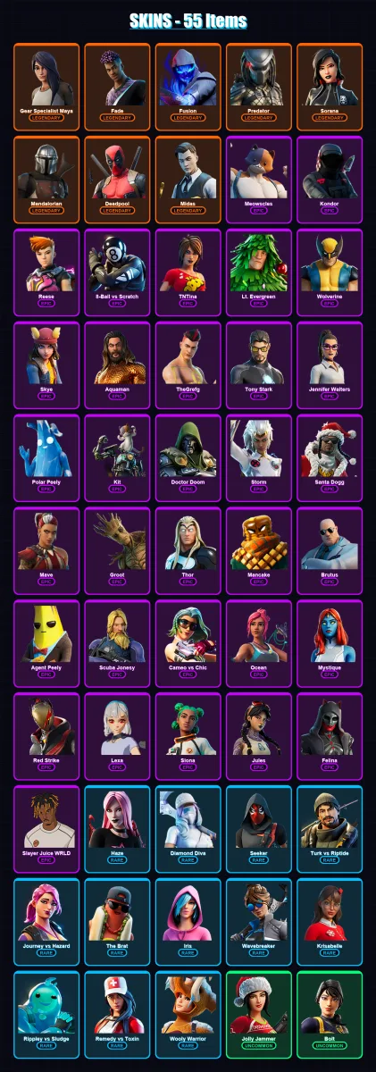 [PC/XBOX/PSN] | Gear Specialist Maya | Fade | Fusion | Predator | Sorana | 55 skin | 70 pickaxe | 44 emote | 52 glider | Lv899