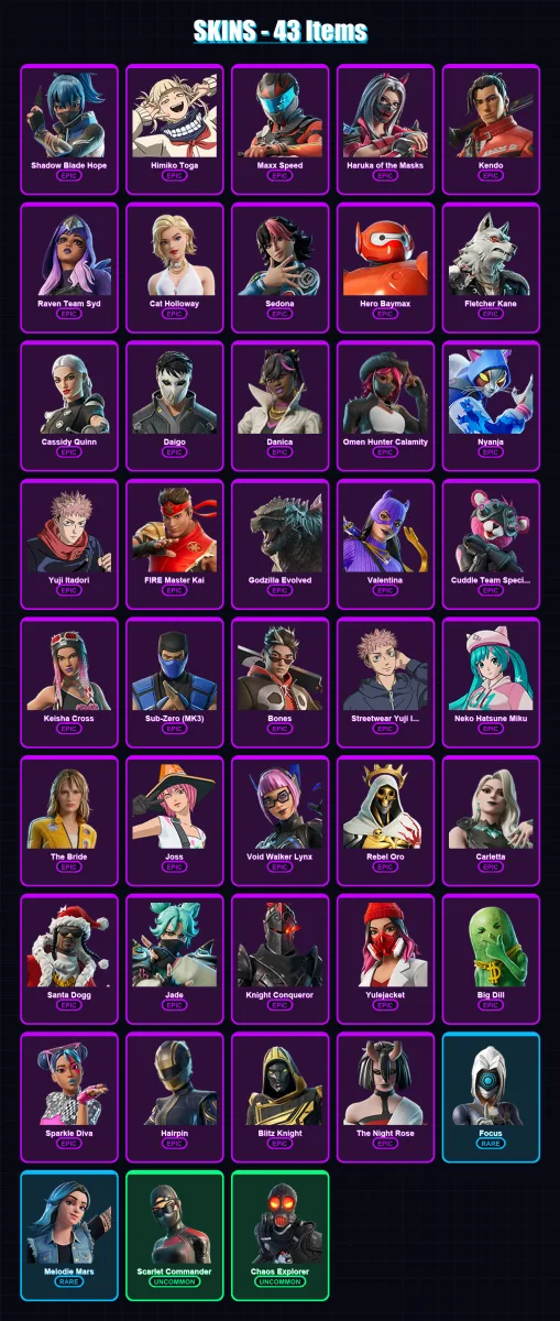 [PC/XBOX/PSN] | Shadow Blade Hope | Himiko Toga | Maxx Speed | Haruka of the Masks | Kendo | 43 skin | 73 pickaxe | 46 emote | 51 glider | Lv651