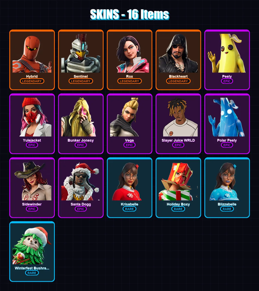[PC/XBOX/PSN] | Hybrid | Sentinel | Rox | Blackheart | Peely | 16 skin | 43 pickaxe | 34 emote | 42 glider | Lv722