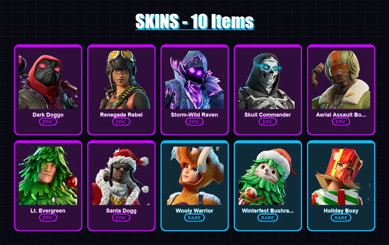 [PC/XBOX] | Dark Doggo | Renegade Rebel | Storm-Wild Raven | 10 skin | Lv157