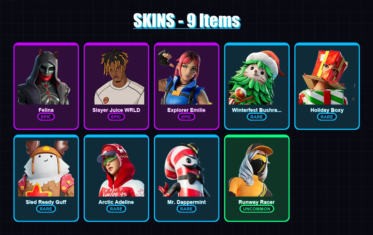 [PC/XBOX/PSN] | Felina | Slayer Juice WRLD | Explorer Emilie | 9 skin | Lv591