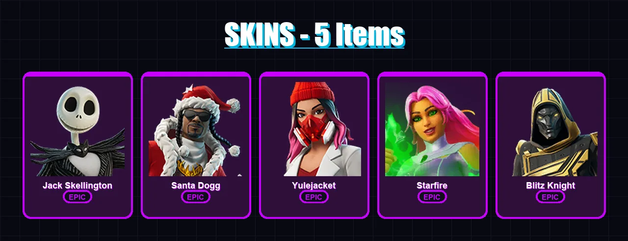 [PS4/PS5/XBOX/PC] | Jack Skellington | Santa Dogg | Yulejacket | Starfire | Blitz Knight | 5 skin | 29 pickaxe | 11 emote | 21 glider | Lv481
