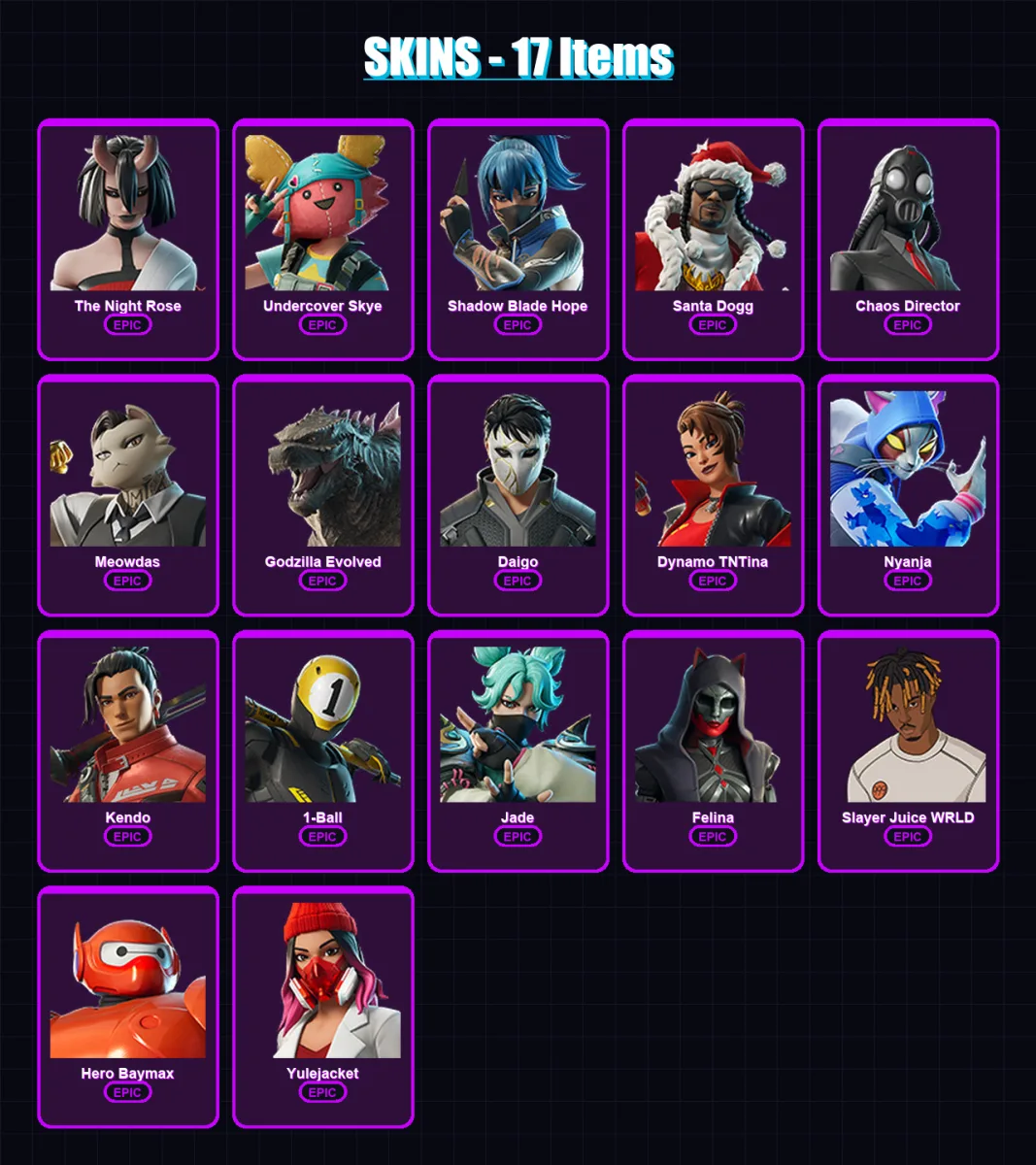 [PC/XBOX/PSN] | The Night Rose | Undercover Skye | Shadow Blade Hope | 17 skin | Lv320