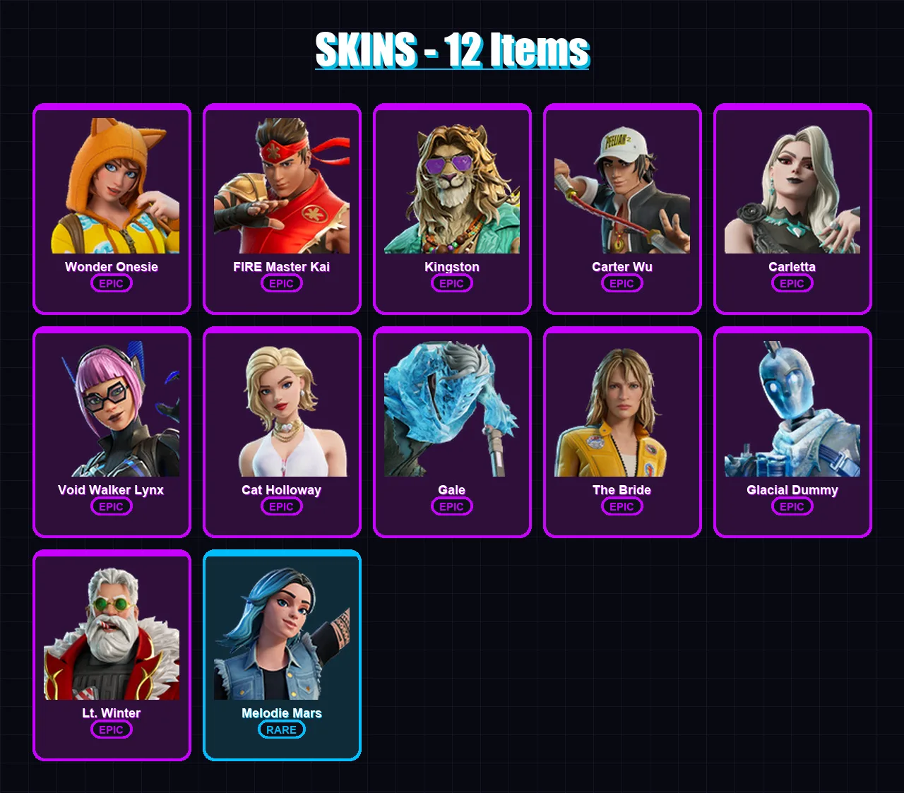 [PC/PSN] | Wonder Onesie | FIRE Master Kai | Kingston | Carter Wu | Carletta | 12 skin | 19 pickaxe | 11 emote | 10 glider | Lv48