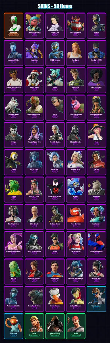 [PC/XBOX] | Backlash | Undercover Skye | Dupli-Kate | Dino Megazord | Hairpin | 59 skin | 84 pickaxe | 63 emote | 54 glider | Lv878