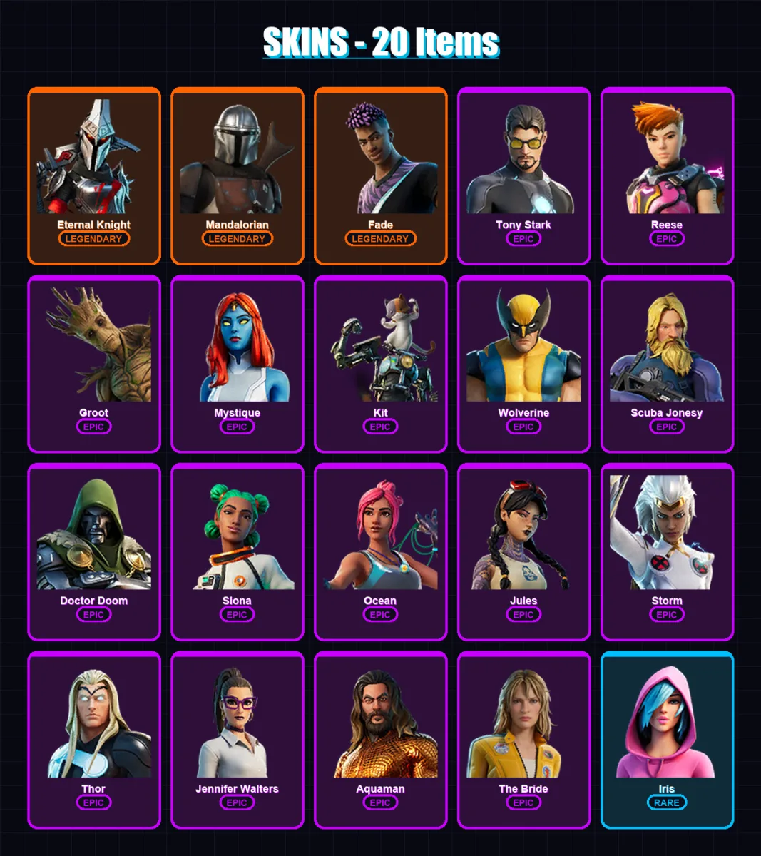 [PC/XBOX/PSN] | Eternal Knight | Mandalorian | Fade | Tony Stark | Reese | 20 skin | 25 pickaxe | 16 emote | 28 glider | Lv369 — Fortnite account