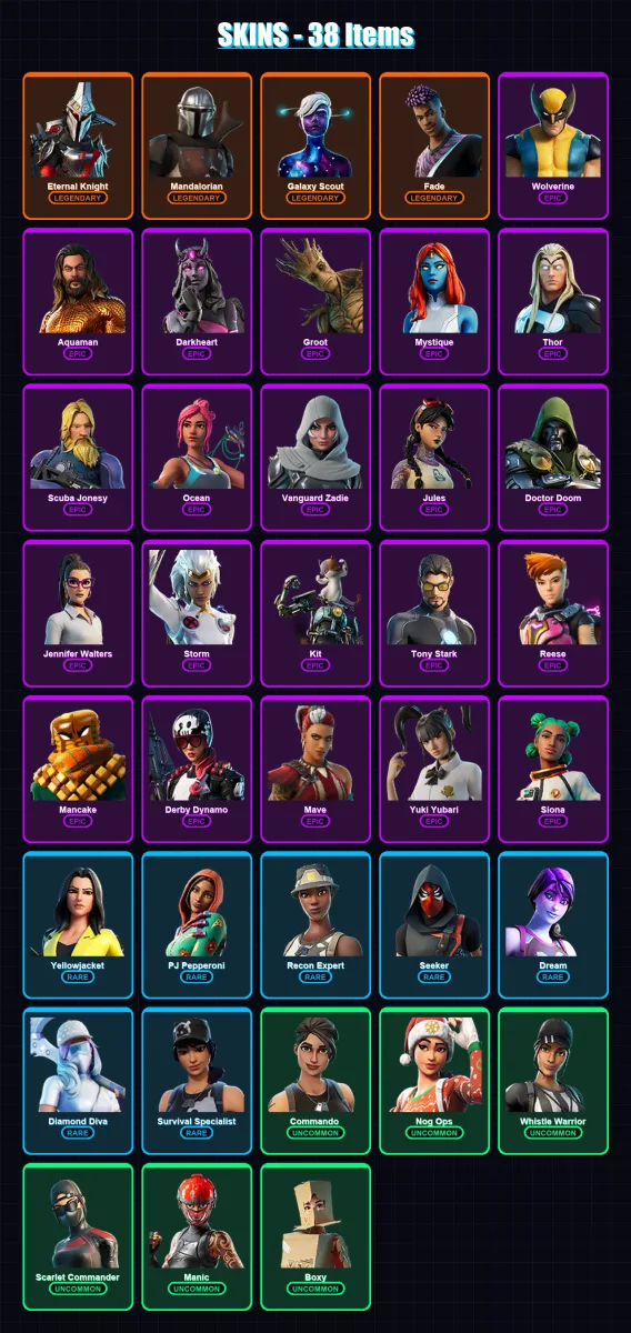 [PC/XBOX/PSN] | Eternal Knight | Mandalorian | Galaxy Scout | Fade | Wolverine | 38 skin | 64 pickaxe | 34 emote | 55 glider | Lv869