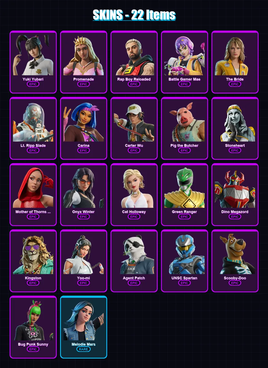 [PS4/PS5/XBOX/PC] | Yuki Yubari | Promenade | Rap Boy Reloaded | Battle Gamer Mae | The Bride | 22 skin | 59 pickaxe | 35 emote | 36 glider | Lv590
