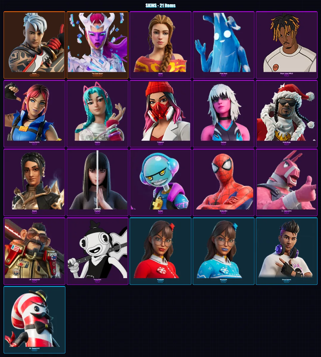 [PC/XBOX/PSN] | Ronin | The Cube Queen | Haven | Polar Peely | Slayer Juice WRLD | 21 skin | 27 pickaxe | 18 emote | 23 glider | Lv280