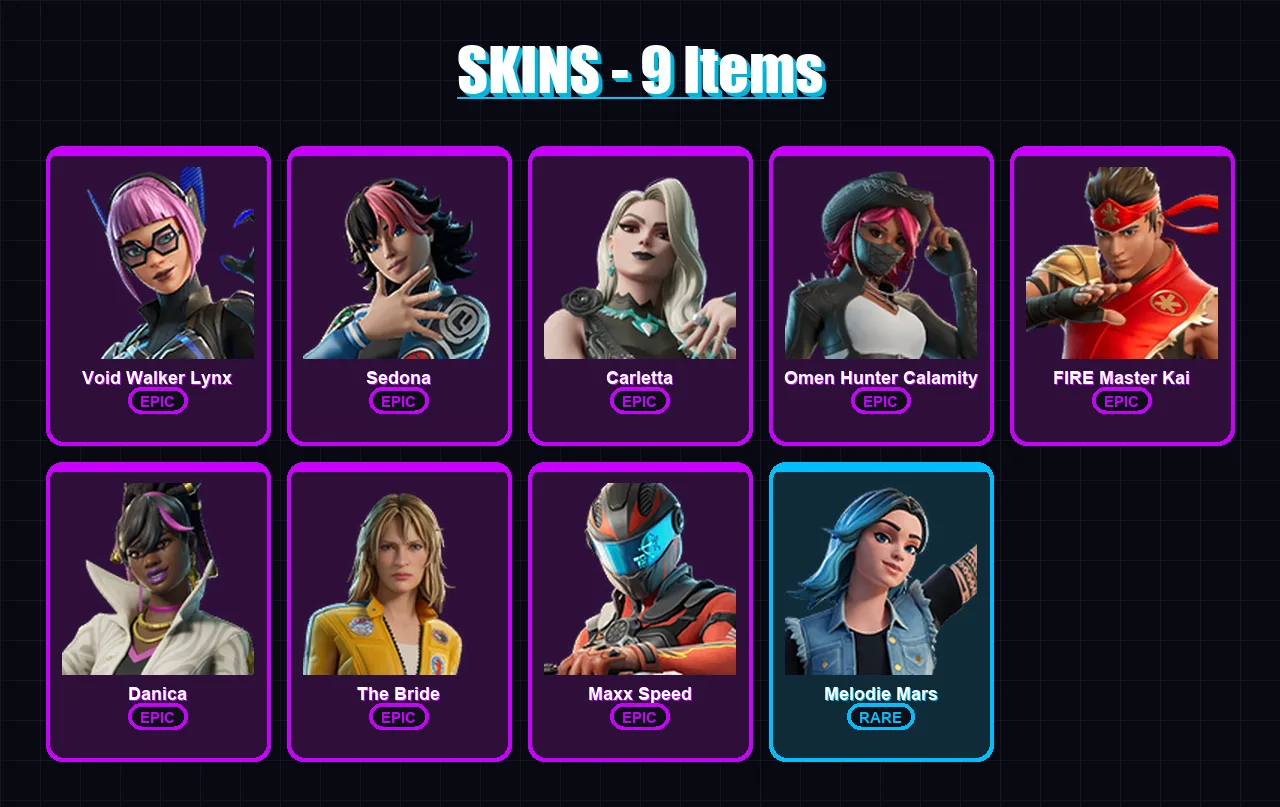 [PC/PSN] | Void Walker Lynx | Sedona | Carletta | Omen Hunter Calamity | FIRE Master Kai | 9 skin | 12 pickaxe | 8 emote | 10 glider | Lv113