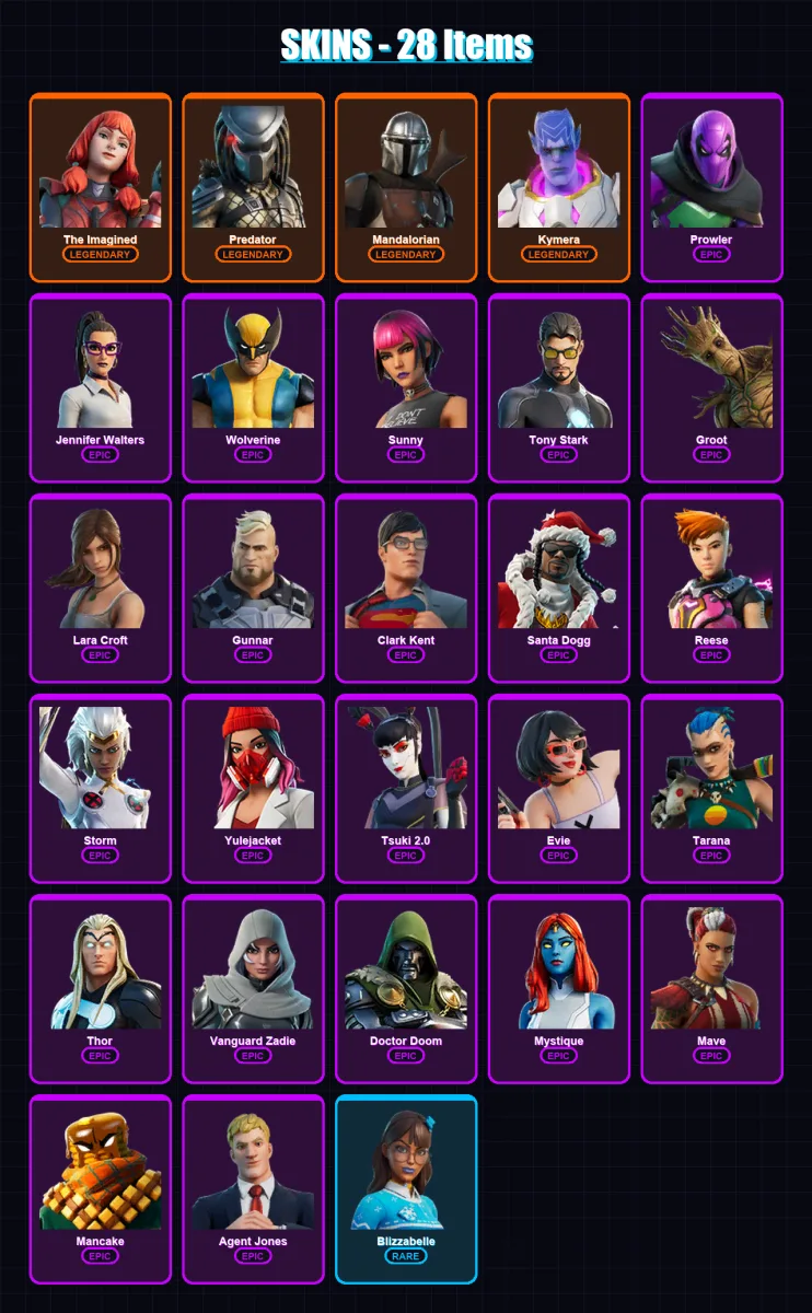 [SWITCH/XBOX/PSN/PC] | The Imagined | Predator | Mandalorian | Kymera | Prowler | 28 skin | 61 pickaxe | 36 emote | 49 glider | Lv682