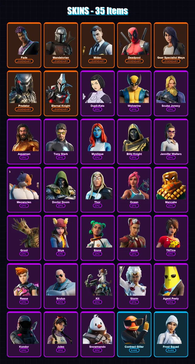 [PS4/PS5/XBOX/PC] | Fade | Mandalorian | Midas | Deadpool | Gear Specialist Maya | 35 skin | 69 pickaxe | 42 emote | 64 glider | Lv890
