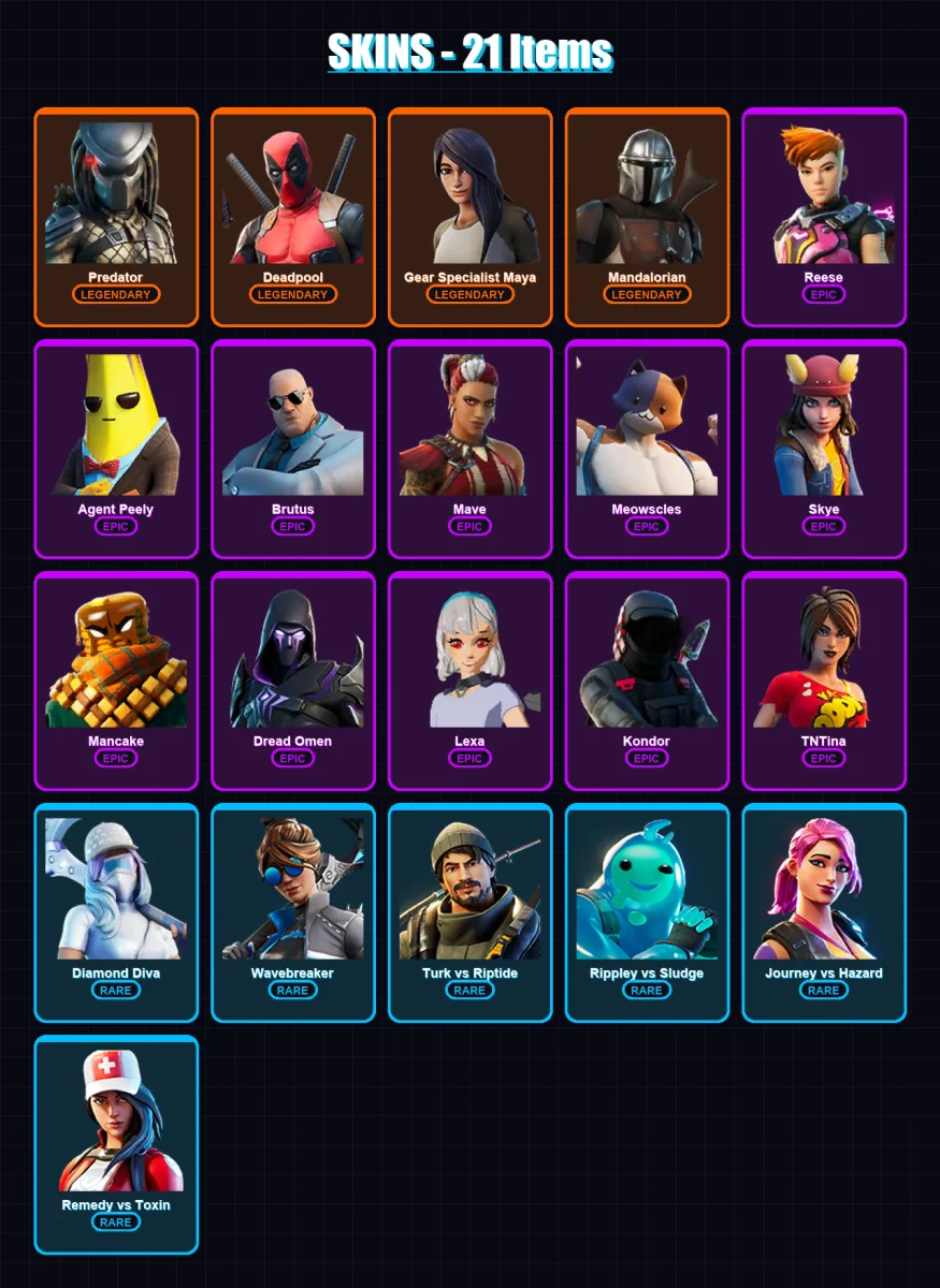 [PC/PSN] | Predator | Deadpool | Gear Specialist Maya | Mandalorian | Reese | 21 skin | 21 pickaxe | 42 emote | 20 glider | Lv268
