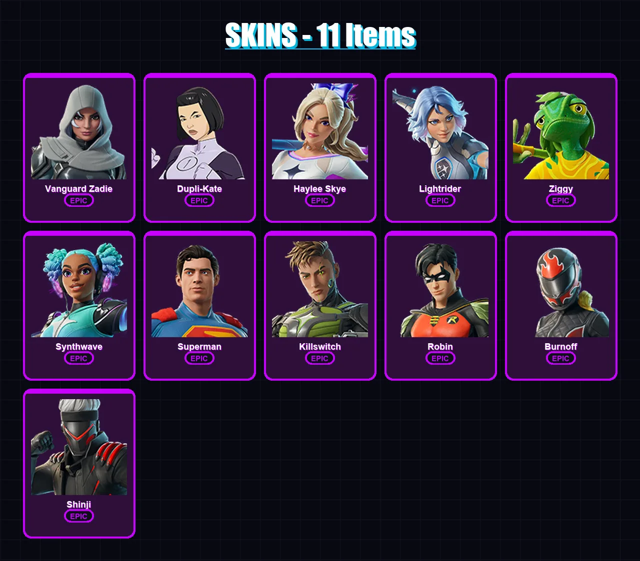 [PC/XBOX] | Vanguard Zadie | Dupli-Kate | Haylee Skye | Lightrider | Ziggy | 11 skin | 40 pickaxe | 25 emote | 28 glider | Lv410 — Fortnite account