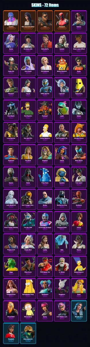 [PC/PSN] | Kymera | Gear Specialist Maya | Joey | Deadpool | Sedona | 72 skin | 131 pickaxe | 86 emote | 87 glider | Lv1151