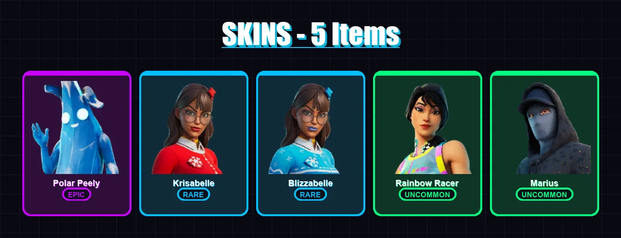 [PC/XBOX/PSN] | Polar Peely | Krisabelle | Blizzabelle | Rainbow Racer | Marius | 5 skin | 9 pickaxe | 10 emote | 11 glider | Lv160
