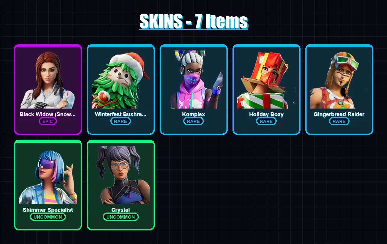 [SWITCH/XBOX/PSN/PC] | Black Widow (Snow Suit) | Winterfest Bushranger | Komplex | 7 skin | Lv280