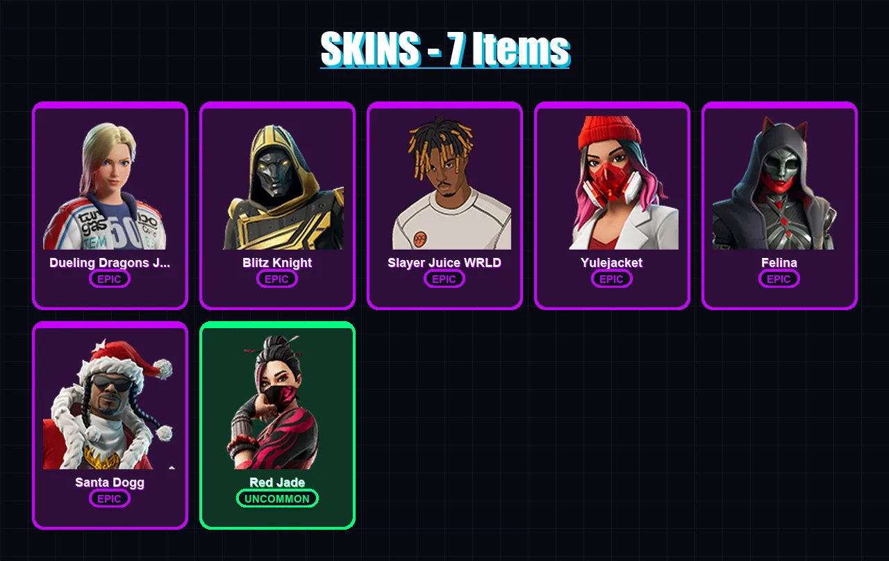 [PS4/PS5/XBOX/PC] | Dueling Dragons Jackie | Blitz Knight | Slayer Juice WRLD | 7 skin | Lv323