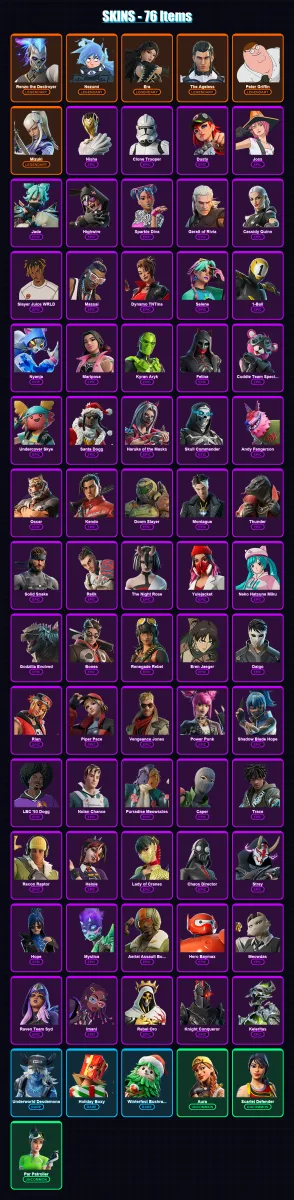 [PS4/PS5/XBOX/PC] | Renzo the Destroyer | Nezumi | Era | The Ageless | Peter Griffin | 76 skin | 117 pickaxe | 79 emote | 90 glider | Lv1347