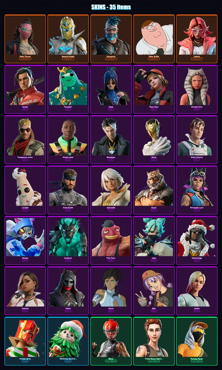 [PC/XBOX/PSN] | Kado Thorne | Spectra Knight | Omegarok | Peter Griffin | Valeria | 35 skin | 57 pickaxe | 49 emote | 54 glider | Lv1024