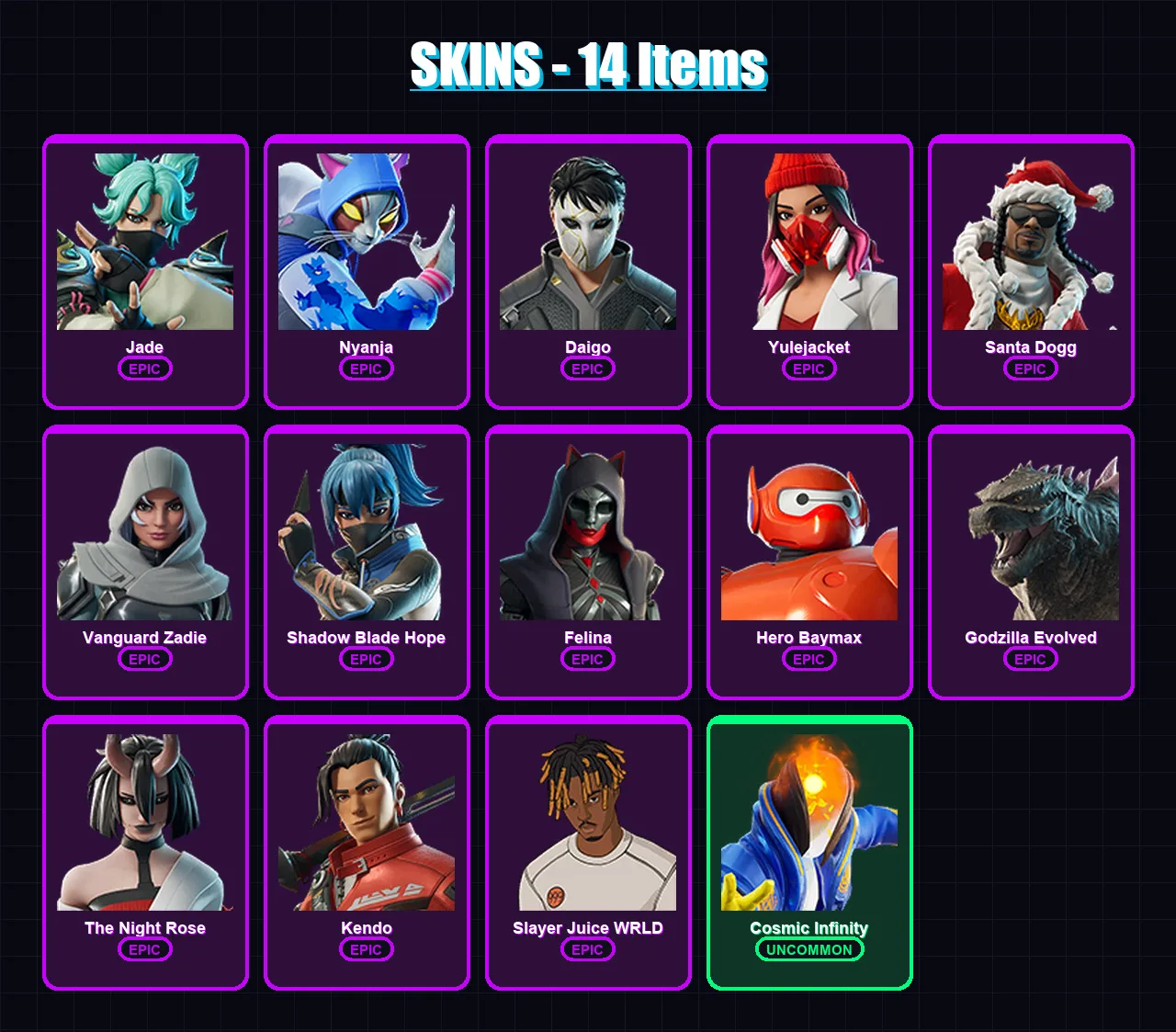 [SWITCH/XBOX/PC] | Jade | Nyanja | Daigo | Yulejacket | Santa Dogg | 14 skin | 38 pickaxe | 19 emote | 25 glider | Lv373