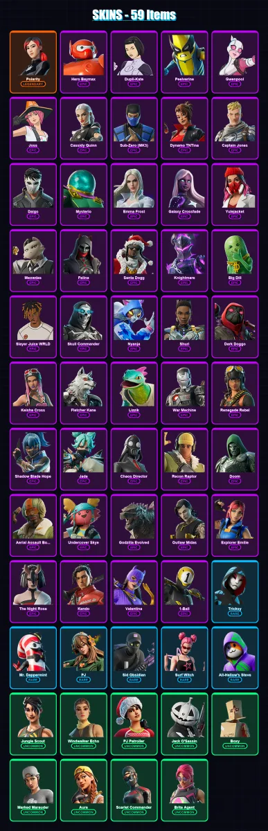 [PC/XBOX/PSN] | Polarity | Hero Baymax | Dupli-Kate | Peelverine | Gwenpool | 59 skin | 70 pickaxe | 55 emote | 45 glider | Lv1078 — Fortnite account