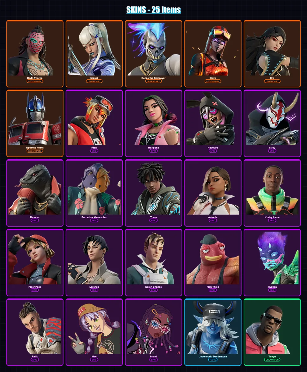 [PC/PSN] | Kado Thorne | Mizuki | Renzo the Destroyer | Blaze | Era | 25 skin | 26 pickaxe | 37 emote | 27 glider | Lv477