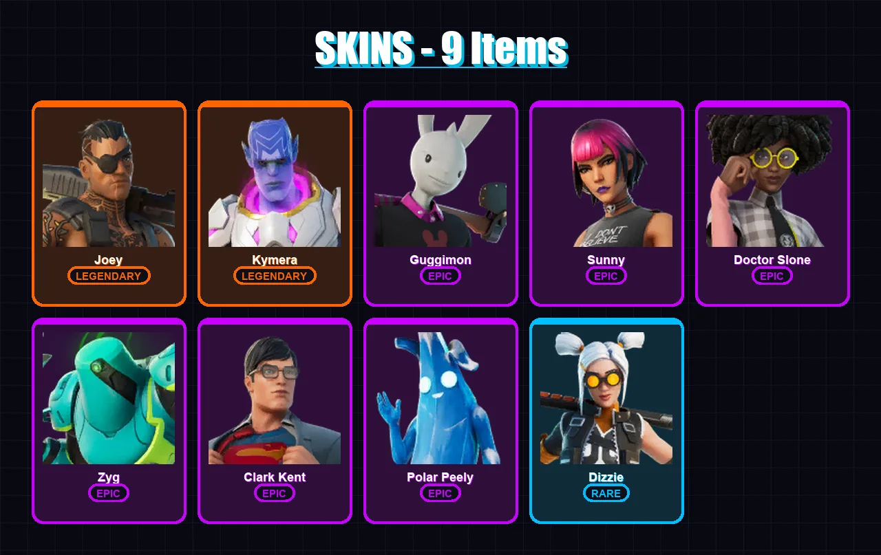 [PC/PSN] | Joey | Kymera | Guggimon | Sunny | Doctor Slone | 9 skin | 14 pickaxe | 21 emote | 17 glider | Lv228