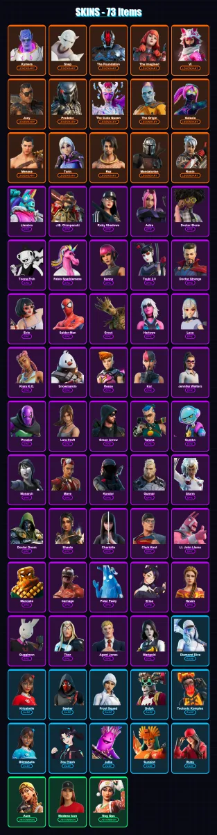 [PS4/PS5/XBOX/PC] | Kymera | Snap | The Foundation | The Imagined | Vi | 73 skin | 67 pickaxe | 40 emote | 54 glider | Lv856