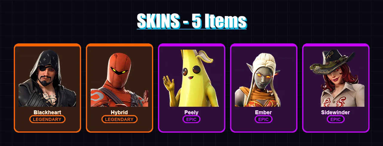 [PC/XBOX] | Blackheart | Hybrid | Peely | Ember | Sidewinder | 5 skin | 19 pickaxe | 26 emote | 28 glider | Lv458