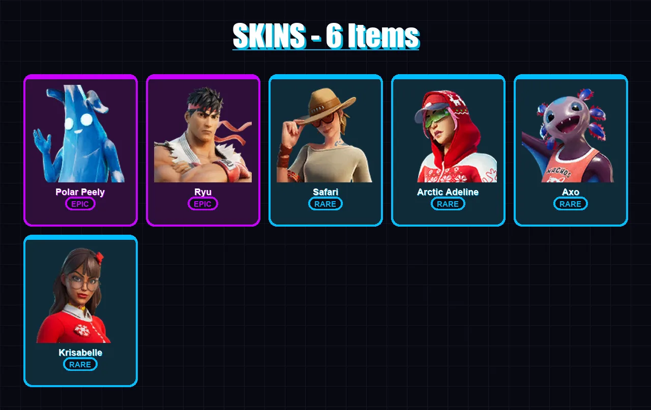 [SWITCH/XBOX/PSN/PC] | Polar Peely | Ryu | Safari | Arctic Adeline | Axo | 6 skin | 13 pickaxe | 18 emote | 18 glider | Lv230
