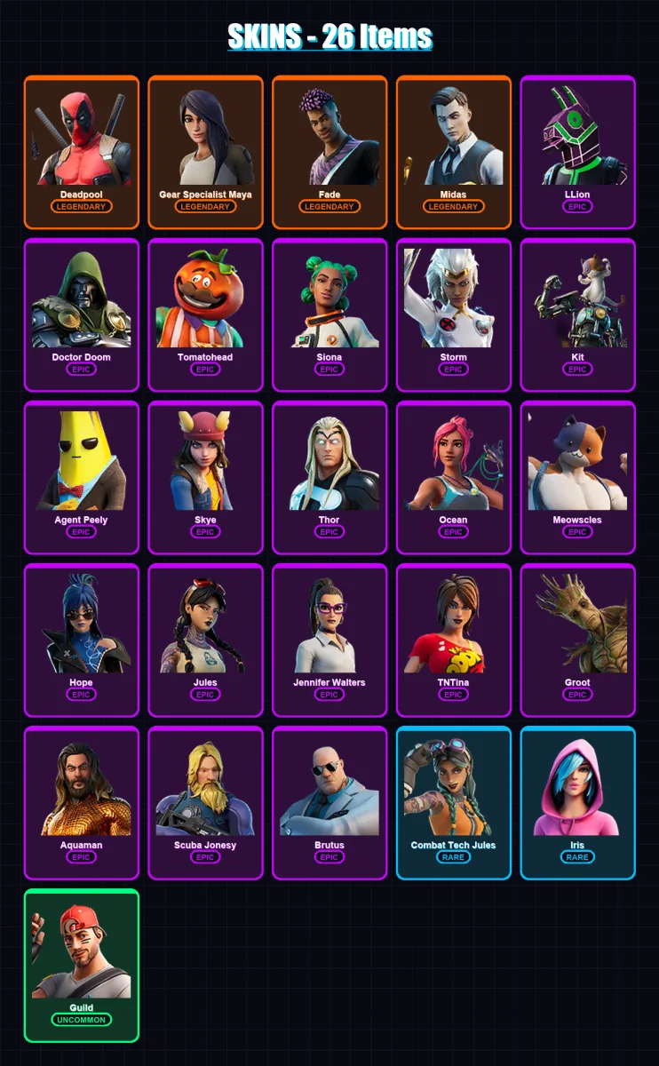 [PC/XBOX] | Deadpool | Gear Specialist Maya | Fade | Midas | LLion | 26 skin | 36 pickaxe | 30 emote | 37 glider | Lv461 — Fortnite account