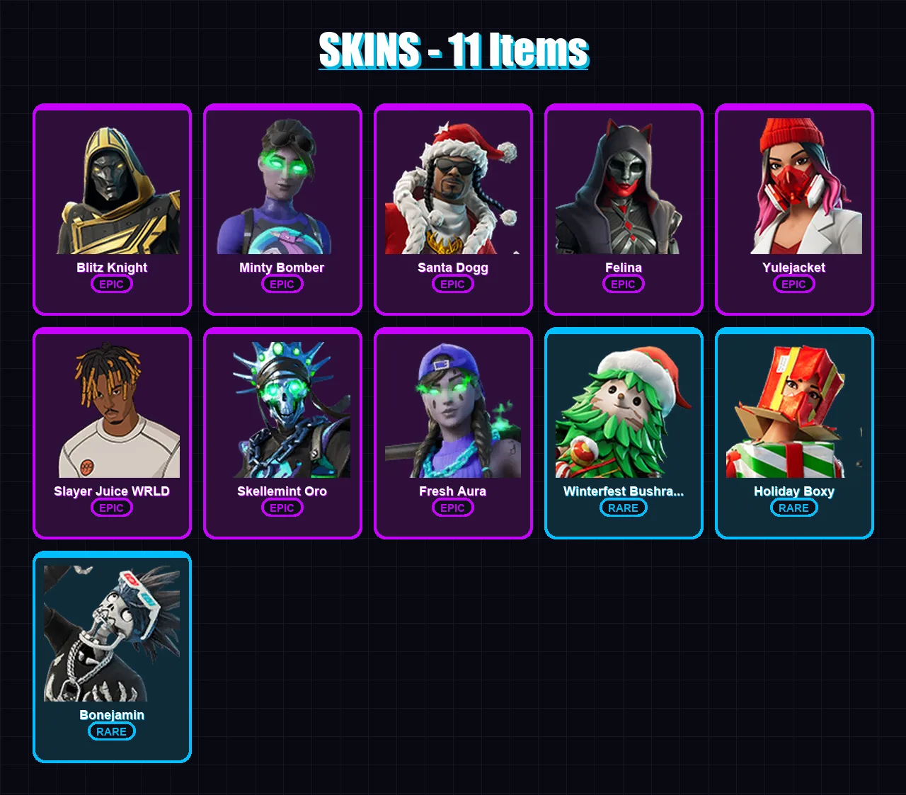 [PC/PSN] | Blitz Knight | Minty Bomber | Santa Dogg | Felina | Yulejacket | 11 skin | 66 pickaxe | 26 emote | 44 glider | Lv577
