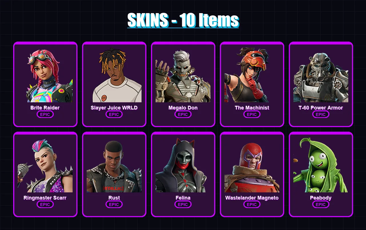 [SWITCH/XBOX/PSN/PC] | Brite Raider | Slayer Juice WRLD | Megalo Don | 10 skin | Lv614 — Fortnite account