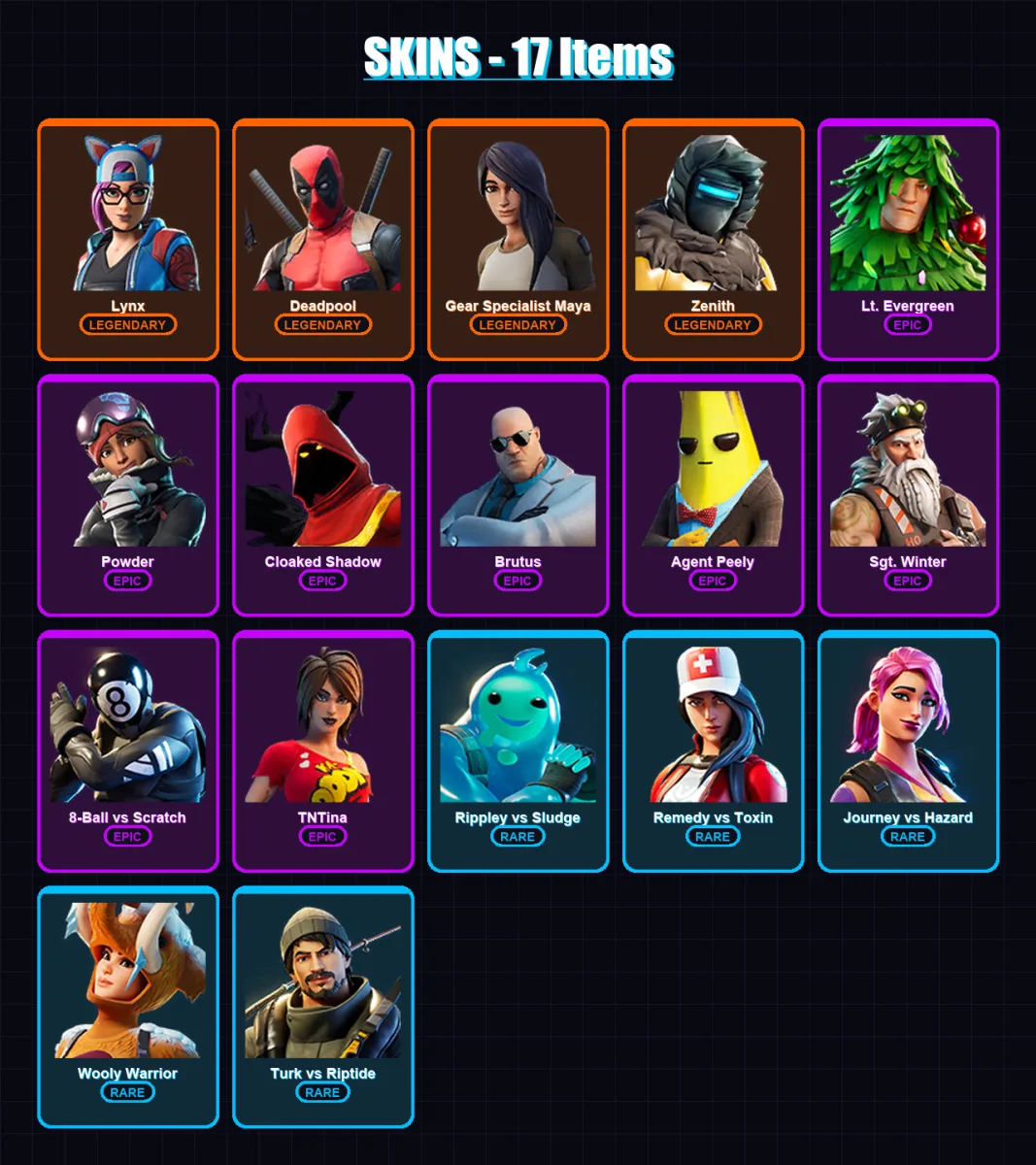 [PC/XBOX/PSN] | Lynx | Deadpool | Gear Specialist Maya | Zenith | Lt. Evergreen | 17 skin | 17 pickaxe | 23 emote | 17 glider | Lv201 — Fortnite account